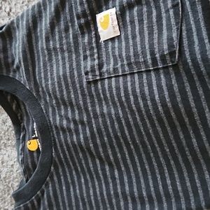 Carhartt Men's black and gray horizontal striped short sleeve shirt size large